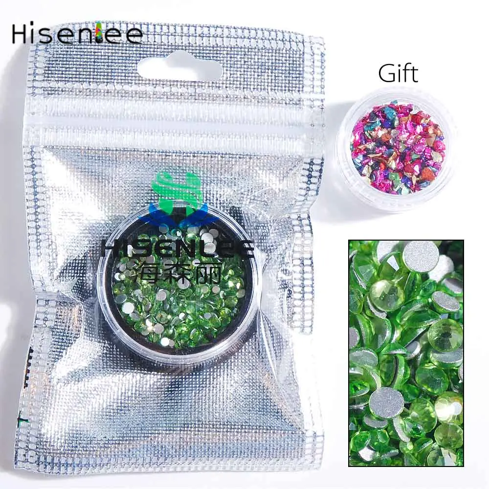 Hisenlee, SS3-SS10, Стразы для ногтей маленького размера, отправка в коробку, подарок, разбитое стекло, камень, плоская задняя сторона, Кристальный стиль, 3D, дизайн ногтей, сделай сам - Цвет: Light Green
