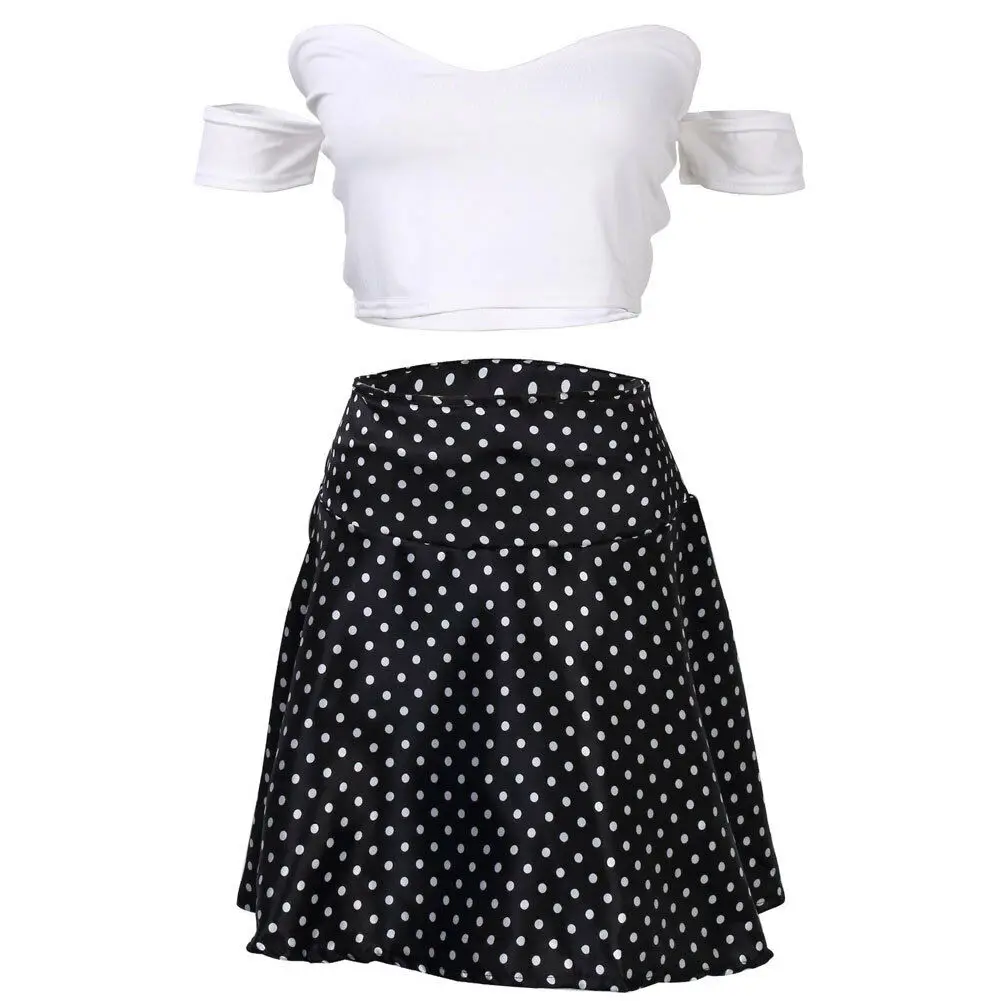 Топ новый женский комплект из 2 предметов: облегающий укороченный топ + юбка белая