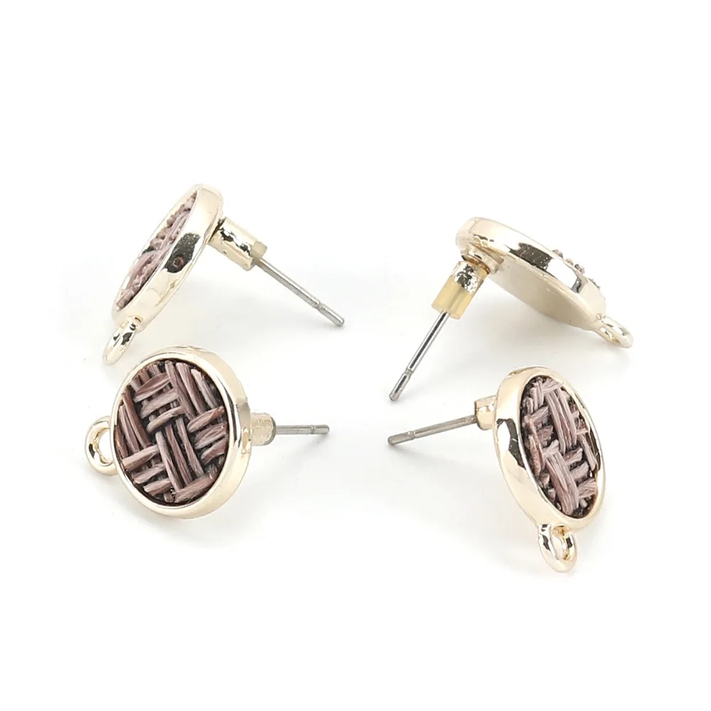DoreenBeads из цинкового сплава стеклянные серьги-гвоздики круглые золотистые белые