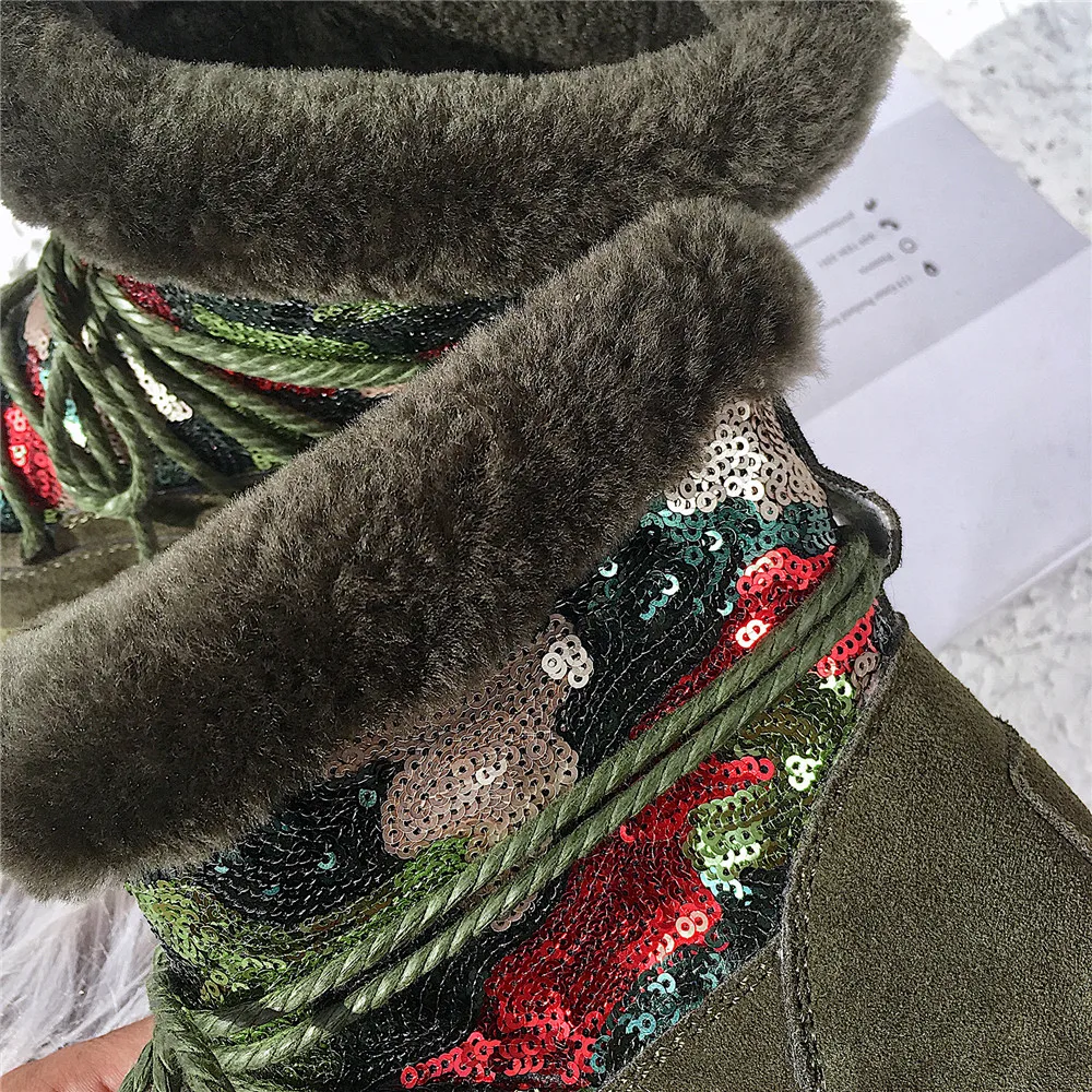 Mcacchi/Новинка года; женские зимние сапоги из натуральной кожи; Теплая Зимняя шерстяная обувь; высококачественные ботильоны из коровьей замши; женская обувь без застежки