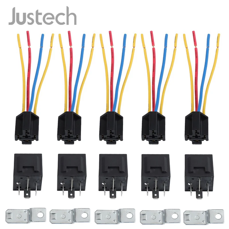 Автомобильное реле Justech 5 шт. 12 В постоянного тока SPDT автомобильное с жгутом для