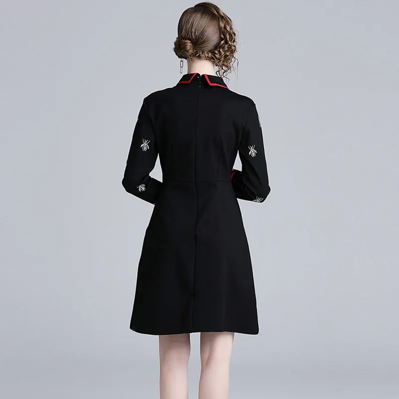 

Willstage Bees Embroidery Dress Women Pattern Button Dresses Elegant High quality Vintage Vestidos 2019 Spring Autumn clothes