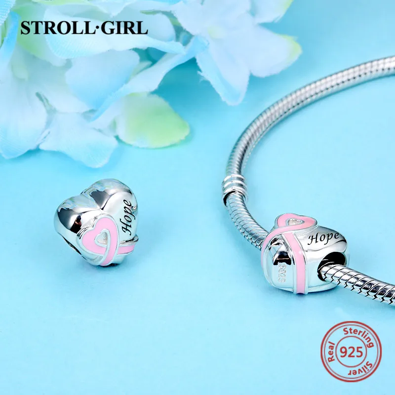 Strollgirl, бусины из стерлингового серебра 925, пояс в форме сердца, розовая эмалированная подвеска, подходит для браслета Pandora, сделай сам, изготовление ювелирных изделий для женщин, подарок