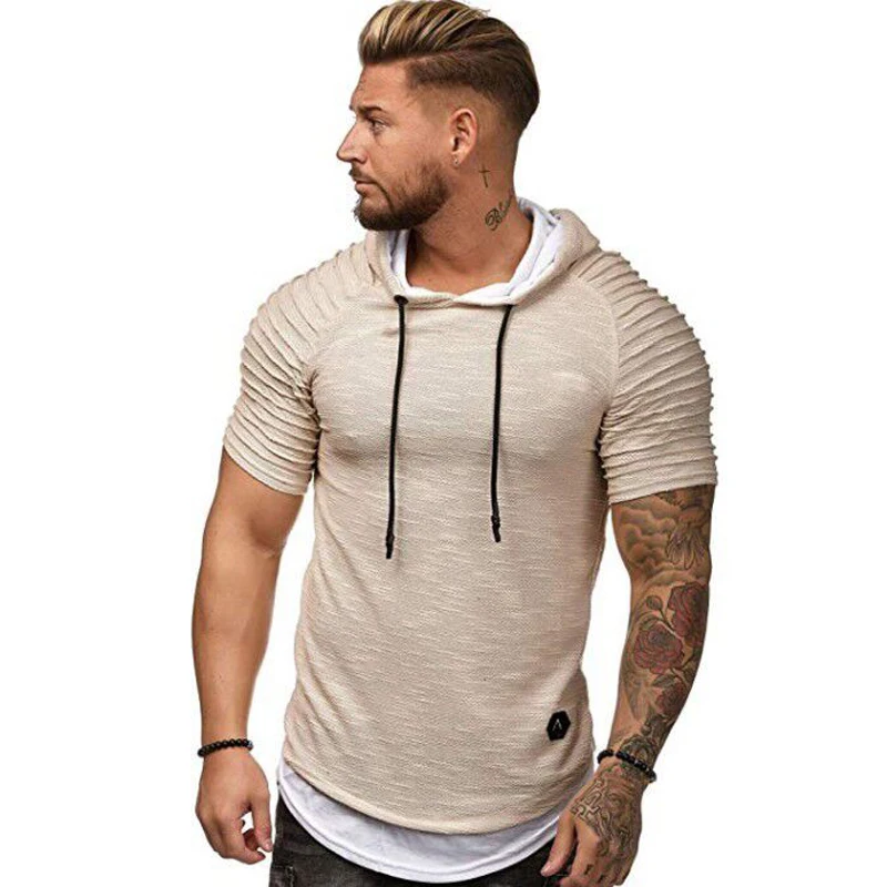 Мужская футболка с плиссированными плечиками облегающая Уличная в стиле хип-хоп