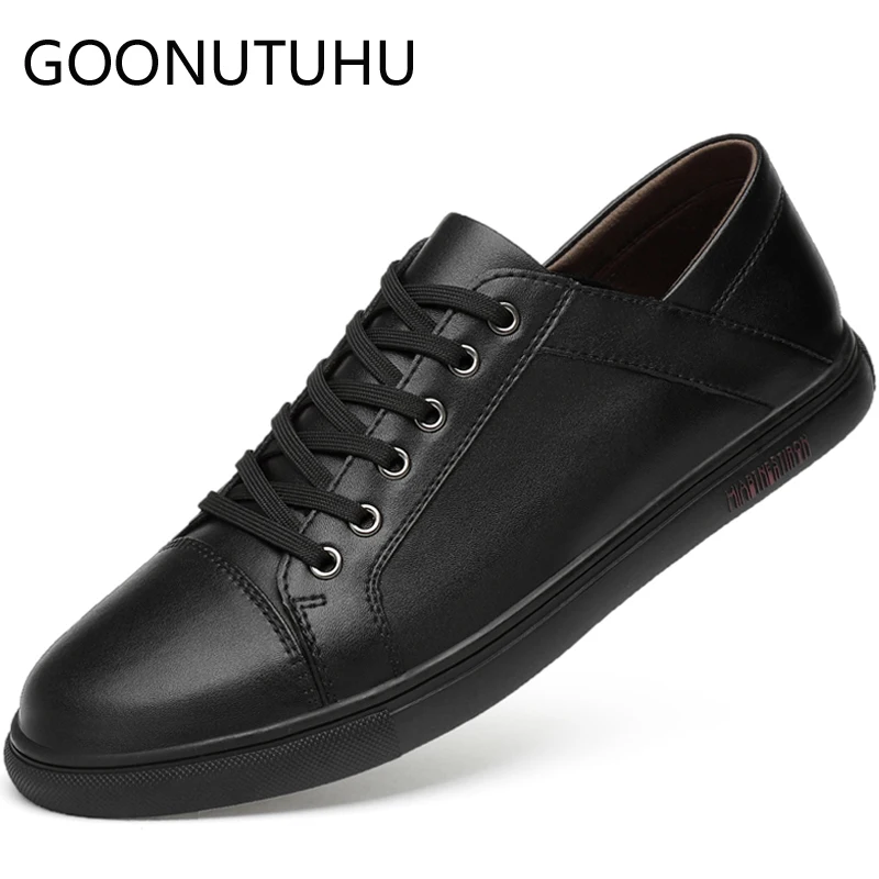 Мужская повседневная обувь из натуральной кожи на платформе белые и черные