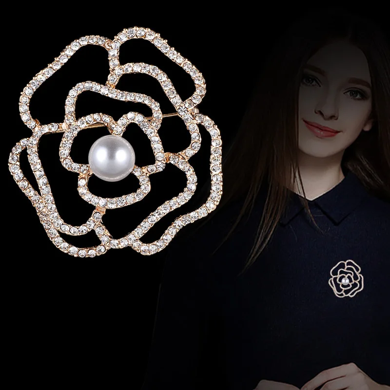 Newest 3pcs/Lot Hollow Out Crystal Rhinestone Rose Flower Brooches Garment ornaments Women Floral Alloy Brooch Pins 50*50mm | Украшения и