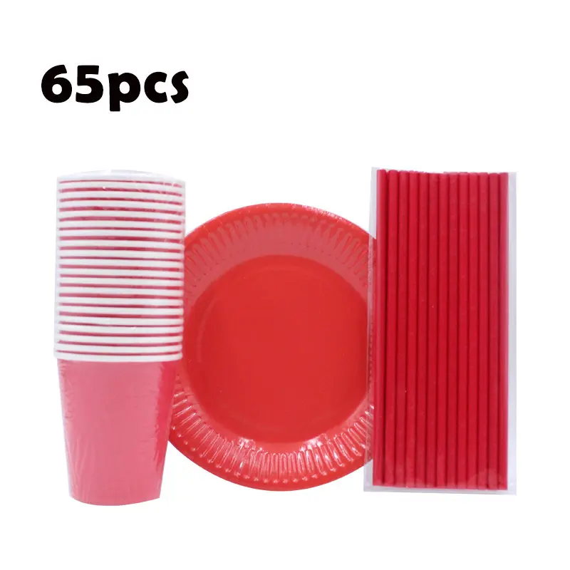65 шт Свадебные украшения для дня рождения красный одноразовая посуда чашки