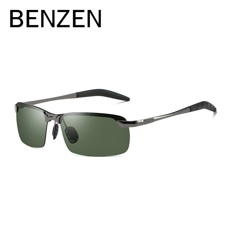 GUN GREEN BENZEN, фотохромные солнцезащитные очки, мужские, поляризационные, Обесцвечивающие, солнцезащитные очки для мужчин, без оправы, квадратные, автомобильные солнцезащитные очки для вождения, оттенки - Цвет линз: GUN GREEN