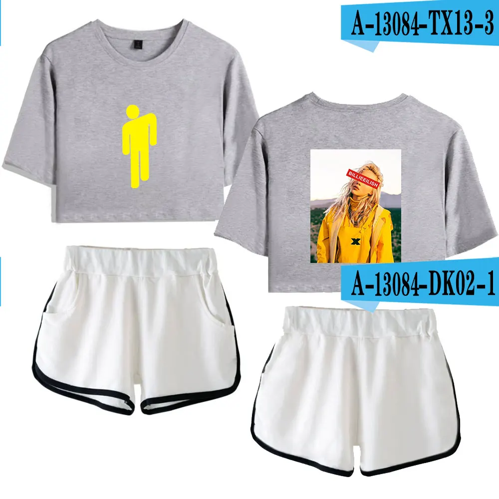 Лето, Billie Eilish, женские шорты, футболка, штаны, 2 предмета, для женщин, одежда для тренировок, майка, сексуальный женский комплект - Цвет: one