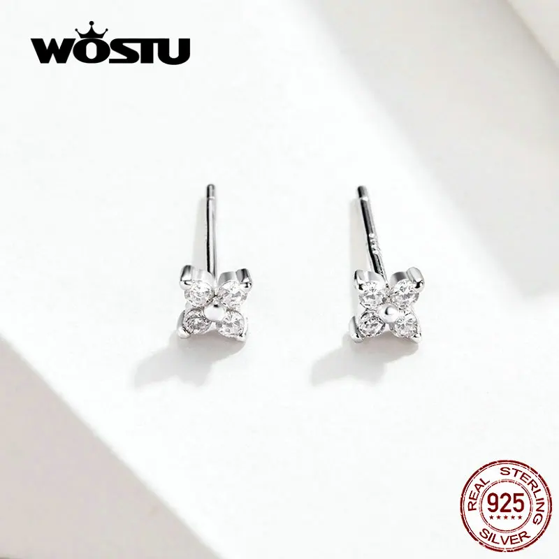 WOSTU цветок маленькие серьги 925 пробы Серебряный сверкающий циркон серьги для женщин массивные серебряные 925 ювелирные изделия CQE648