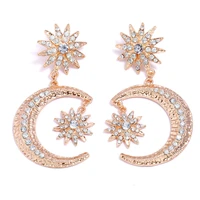 baroque fashion vintage moon star dangle pendant rhinestones statement earrings women party drop earrings