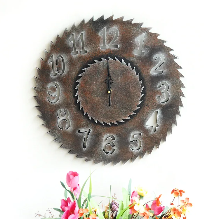 Коричневый Ретро промышленный стиль домашний бар настенные наклейки настенные часы настенные креативные шестеренки орнамент деревянные пилообразные часы Современные - Цвет: Коричневый