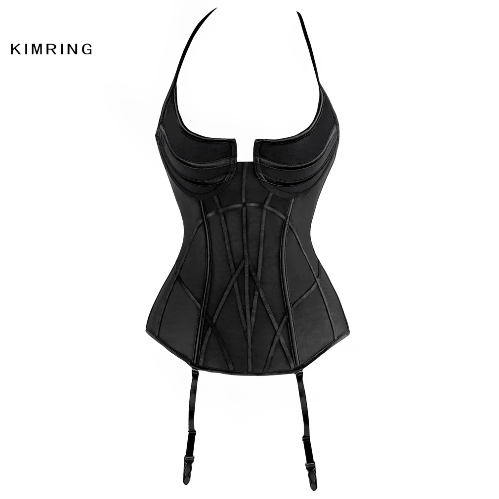 Женское сексуальное нижнее белье Kimring черное кружевное корсет эротическое