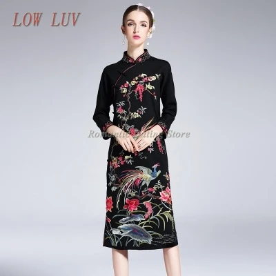 Низкая LUV Высокое качество Новые осенние и зимние женские вышитые свободные cheongsam