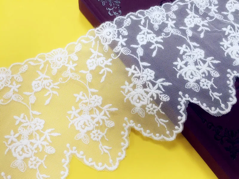 5 ярдов качество хлопок вышитые сетки кружева отделка ленты Великолепный Белый