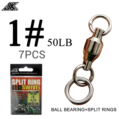 No.1 -50LB -7pcs JK 50-200LB сверхмощный шарикоподшипник баррель рыболовный роликовый Поворотный соединитель из нержавеющей стали твердое кольцо - Цвет: No.1 -50LB -7pcs