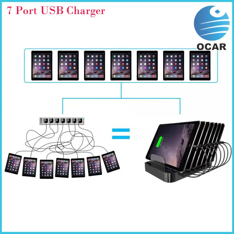 AC100-240V 7-портовый USB Быстрое Зарядное Устройство Hub для Мобильного Телефона и Tablet PC