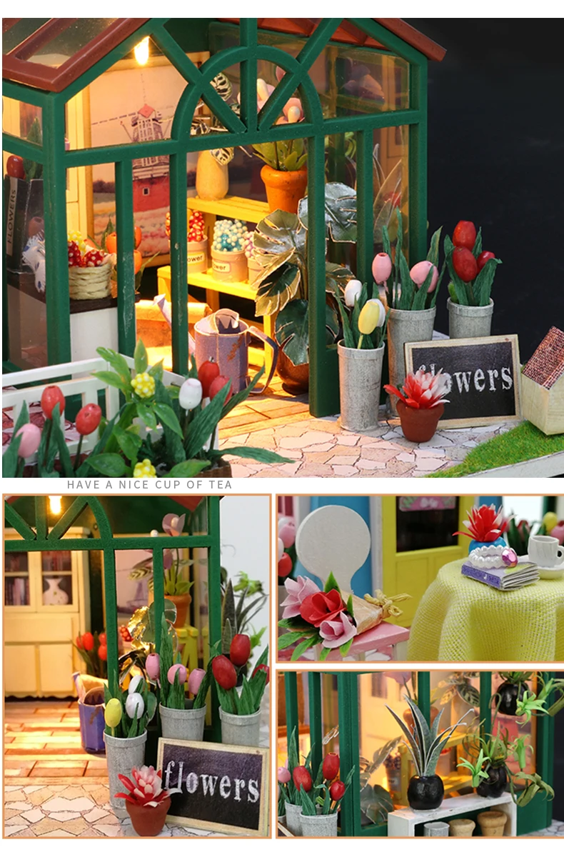 CUTEBEE DIY деревянный кукольный домик кукольных домиков Миниатюрный Кукольный дом мебель комплект Casa музыка светодиодные игрушки для детей, подарок на день рождения, M21