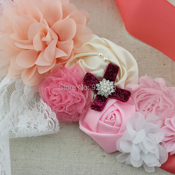 Новый коралловый цвет слоновой кости розовый цветок пояс Винтажный стиль с