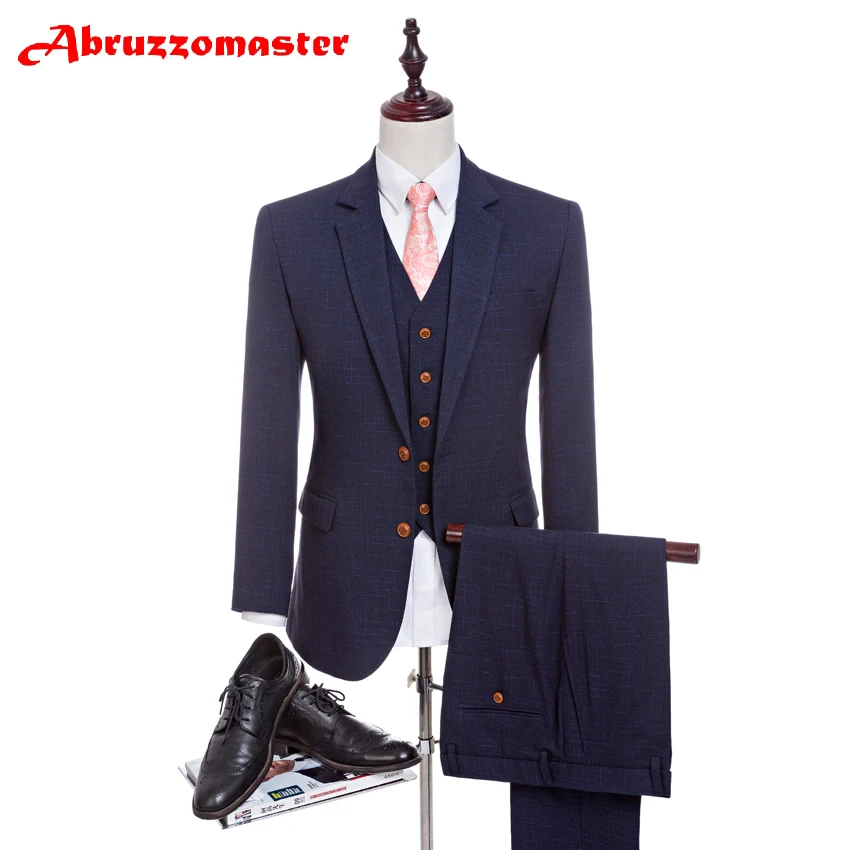 Модный текстурированный обеденный костюм Abruzzomaster темно синий Блейзер свадебное