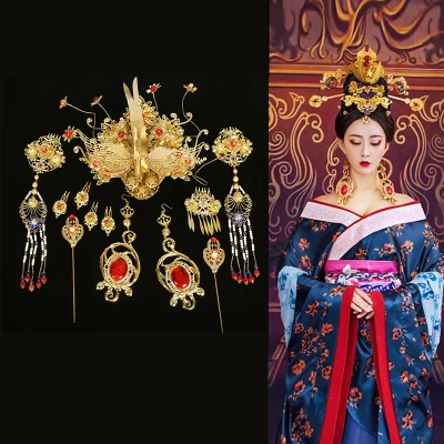 12pcs set accessory Династия Тан принцесса волосы императрицы парик и аксессуары для волос для tv Plat Gong Xin Ji - Цвет: 12pcs set accessory