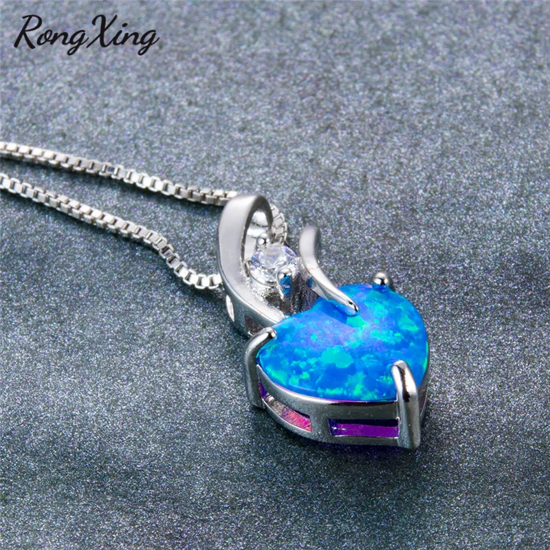 

RongXing Blue Fire Opal Heart Pendants Necklaces for Women Silver Color Zircon Necklaces Fashion Jewelry NL0122