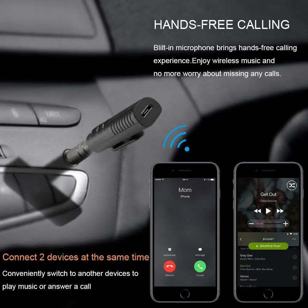 YUNCLOUD Мини Bluetooth приемник портативный Bluetooth 4,1 вспомогательный приемник Hands-free наборы беспроводной аудио адаптер для автомобиля/домашней музыки