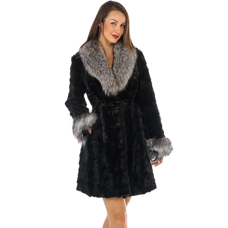 TOPFUR 2021 New Fashion Winter Female Long Coats Real Fur Coat For Women Black Natural Mink Fur Outerwear & Coats Basic Jackets