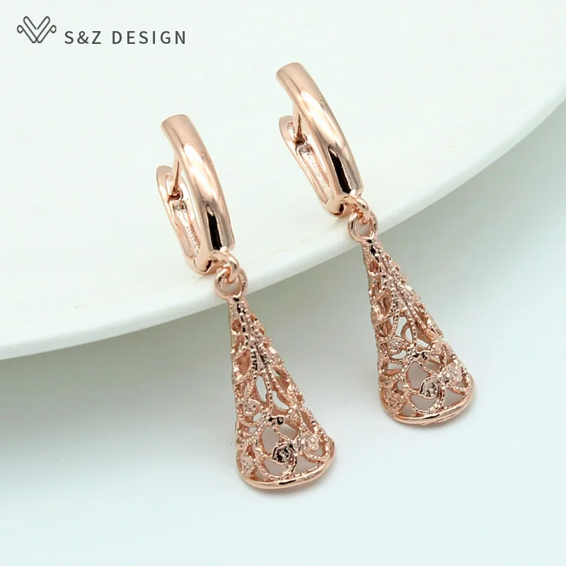 Серьги подвески S & Z с декоративным узором из розового золота 585 пробы в богемном
