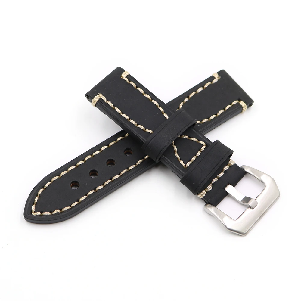 CARLYWET20 22 24 26mm Black Thick Strap Watch Band For Tag CARRERA Omega Montblanc Panerai Daytona Submariner Tissot | Наручные часы