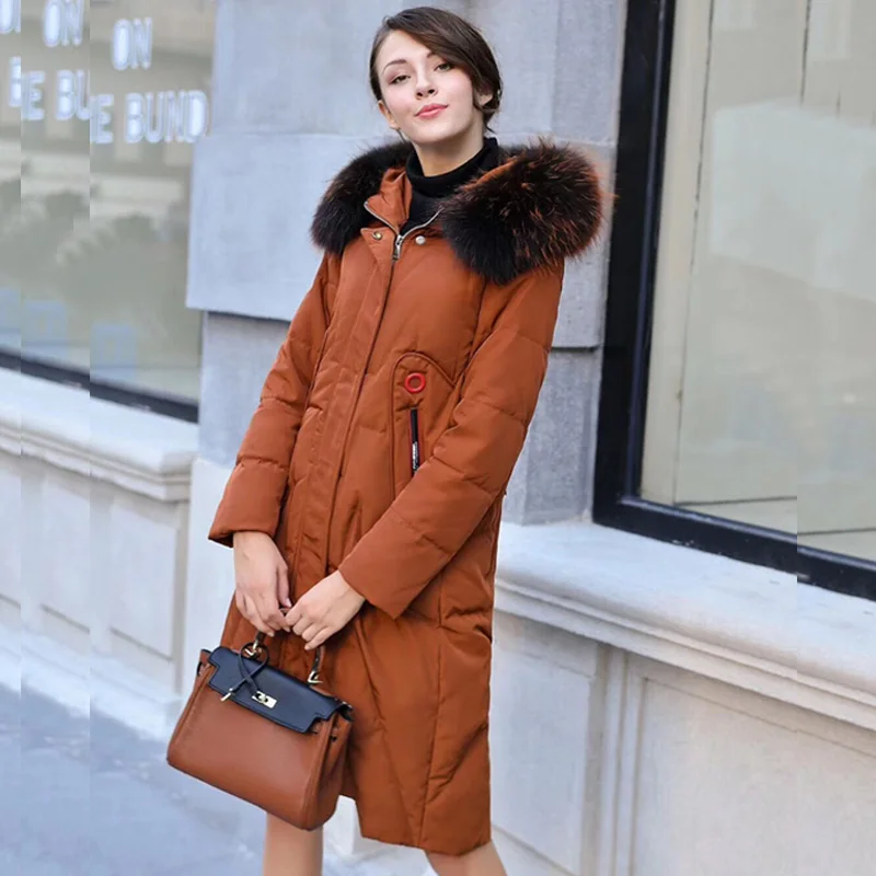 Large Real Natural Raccoon Fur 2018 Winter Jacket Women Parka White Duck Down Jackets Thick Warm Coats Plus Size Long Jacke | Женская