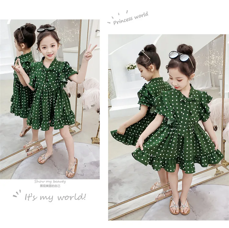 chiffon red green white girl dress summer teenage girls dresses 2019 elegant 10 year dot cute | Детская одежда и обувь