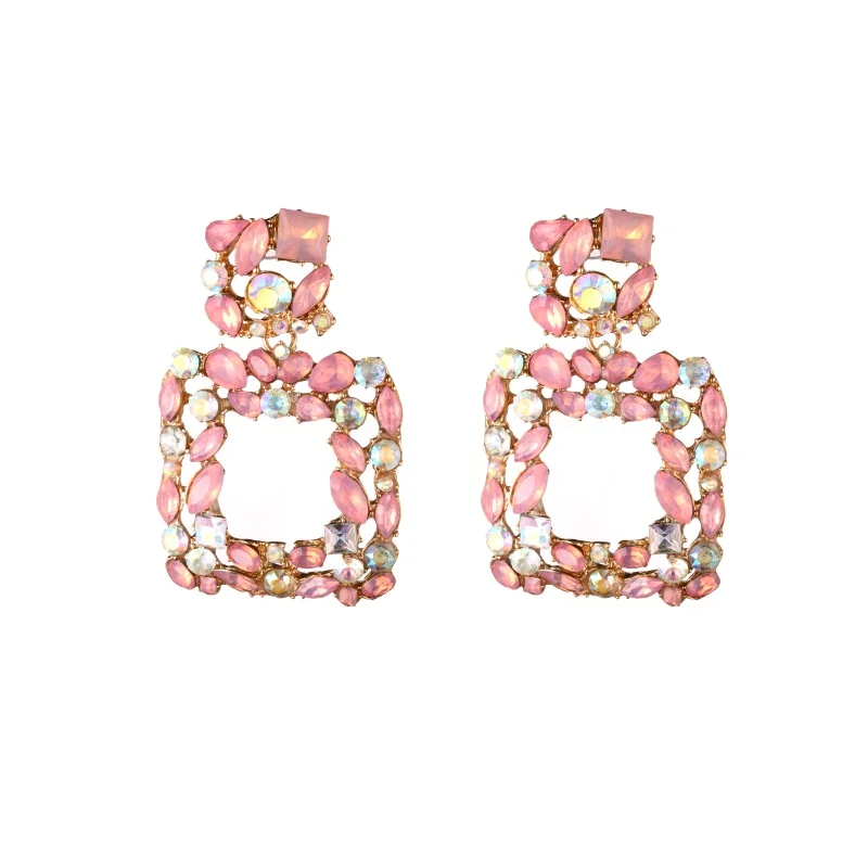 pink Женские серьги роскошные большие стразы квадратные серьги массивные кристальные серьги геометрической формы модные летние ювелирные изделия аксессуары - Окраска металла: pink