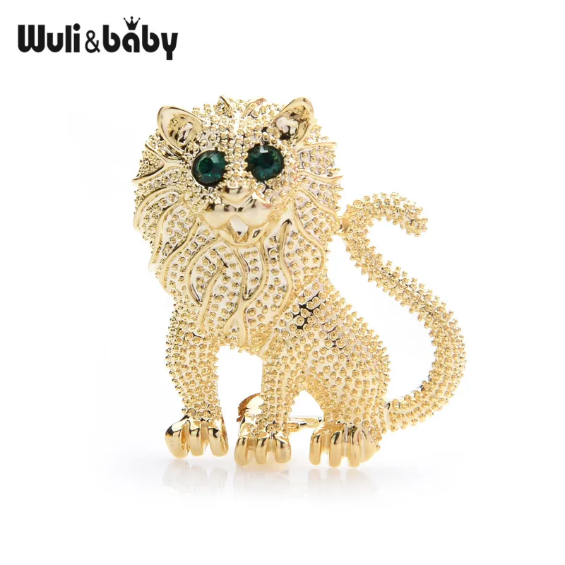 gold Маленькие Броши со львом Wuli& baby золотого и серебряного цвета, женская и мужская брошь из сплава с милым животным, булавки - Metal color: gold