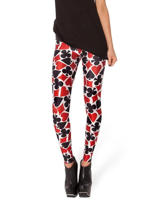 Модные женские леггинсы с 4 видами игральных карт тонкие эластичные из