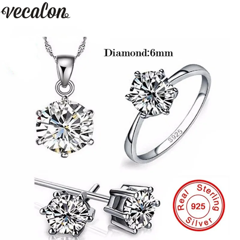 

vecalon Luxury Brand 100% Real 925 Sterling Silver Jewelry Sets Luxury CZ Diamant Wedding Engagement Bridal Sets For Women G