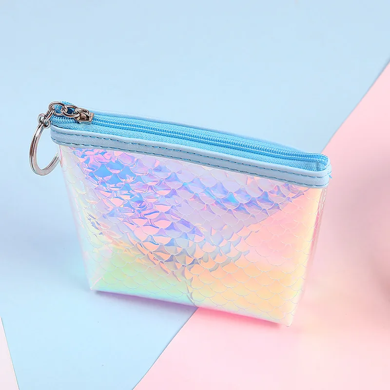 Blue trapezoidal Летние Новые брендовые кожаные кошельки для монет, маленький свежий Повседневный Кошелек для монет ПУ, женская модная Милая цветная сумка на молнии для ключей - Цвет: Blue trapezoidal
