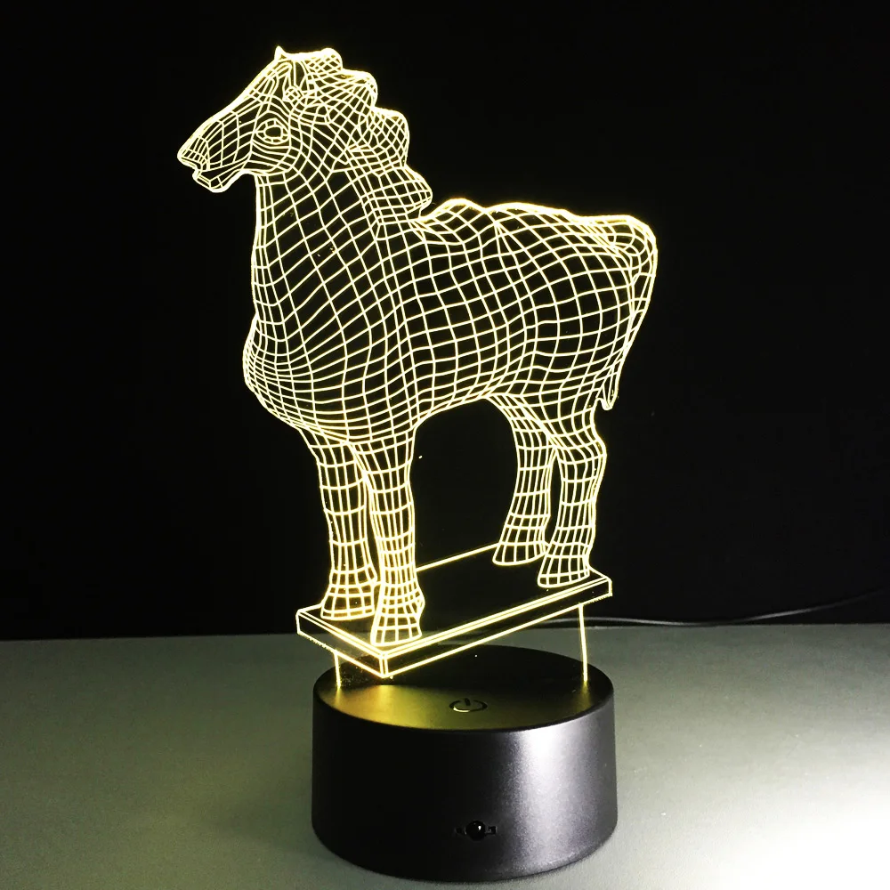 Лошадь статуи 7 цветов Творческий 3D вулканической лавы светильник лошадь