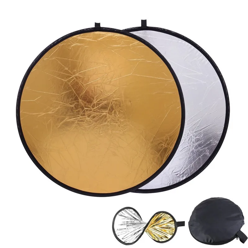 60cm 24&quot/80cm 32&quot/110cm 43&quot Studio Photography Photo Video Lighting Disc Oval Reflector 2-in-1 2 Colors Gold Silver |