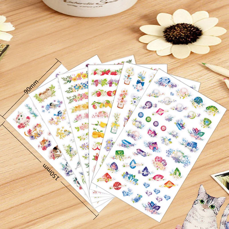 Наклейки 6 шт./лот в виде садовых цветов кошки птицы фруктов наклейки для домашних