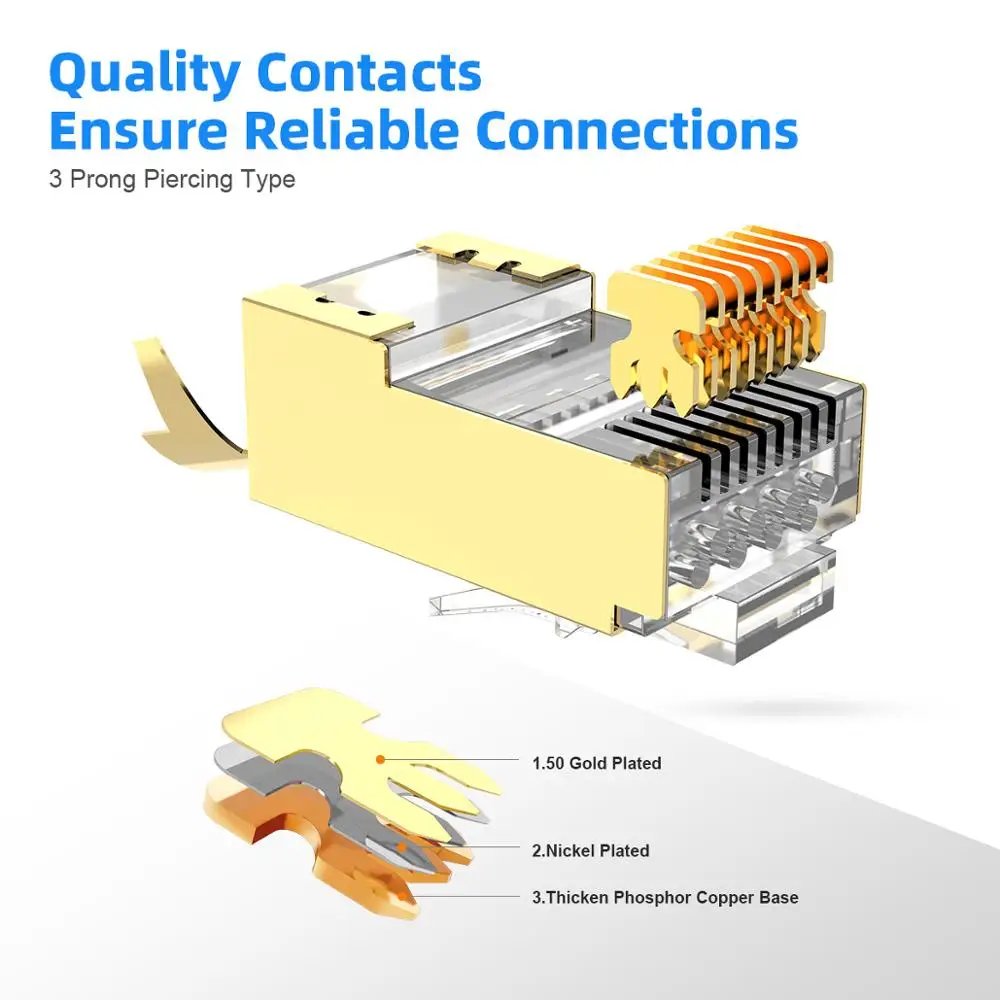 AMPCOM Cat7 разъем позолоченный экранированный RJ45 для Ethernet кабель 8P8C 50u