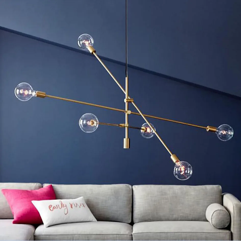 

Loft Gold Creative Chandelier Iron Dining Lighting Living Room Lamp American Syle Minimalism Lamp Indoor Modern LED B
