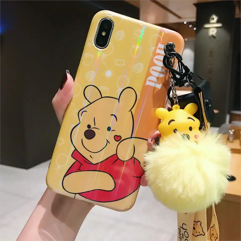 Monsters University cute Disneys Winnie the Poohs Couple Case For iPhone 8 7 6 6s Plus X XR Xs Max With lanyard Doll phone shell |