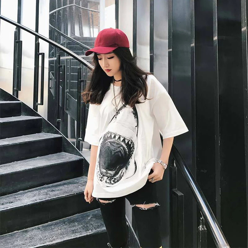 Футболка уличная мода повседневная граффити Vetements мужская и женская Акула хип