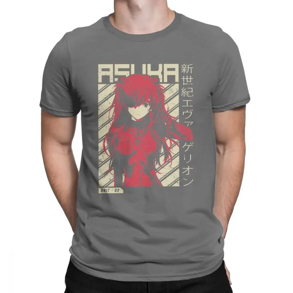 Аска Лэнгли сорью»(Evangelion Genesis прожектор плакат аниме футболка для Для мужчин юмористический хлопковые футболки с круглым вырезом футболки классический Костюмы - Цвет: Темно-серый