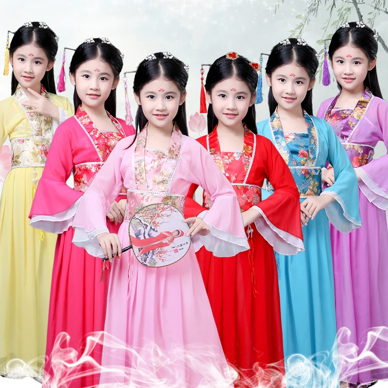 

Children Ancient Costume Hanfu Traditional Chinese Folk Dance Tang Dynasty Qing Ming Opera Dance Costumes Dress Cosplay Girl Kid