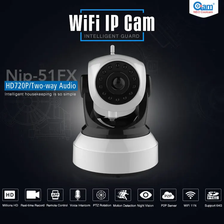 НЕО Coolcam NIP-51F2G HD wifi ip-камера, беспроводная P2P CCTV 720P ip-камера и Onvif, бесплатное приложение