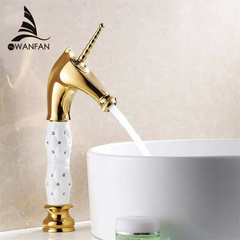 Смесители для умывальника мода голова лошади латуни с Diamond тела ванной кран одной