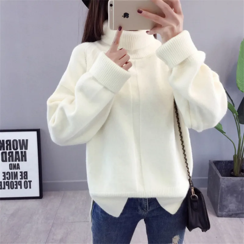 Женский свитер с высоким воротником вязаный Свободный пуловер на весну и осень