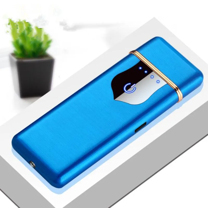 USB зарядка прикуриватель сенсорный экран переключатель двухсторонняя электрическая зажигалка ветрозащитный негорящий электронные зажигалки - Цвет: blue